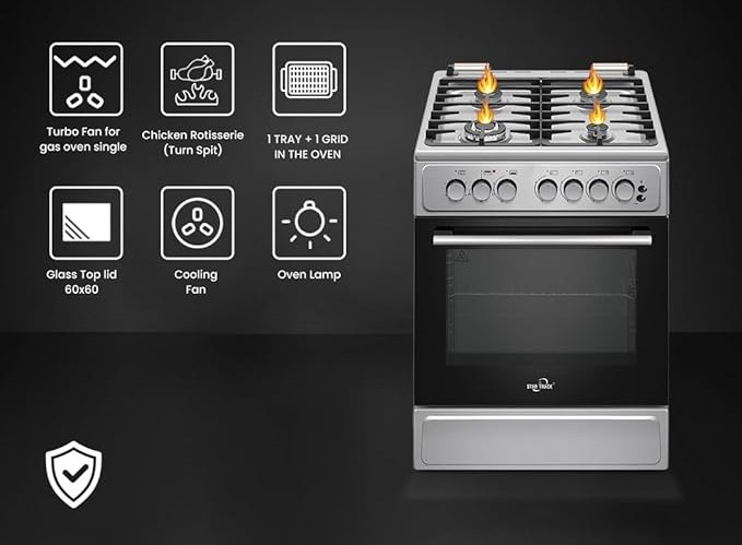 Cuisinière Mixte STAR TRACK 60x60 cm – 4 Feux Gaz + Four Électrique