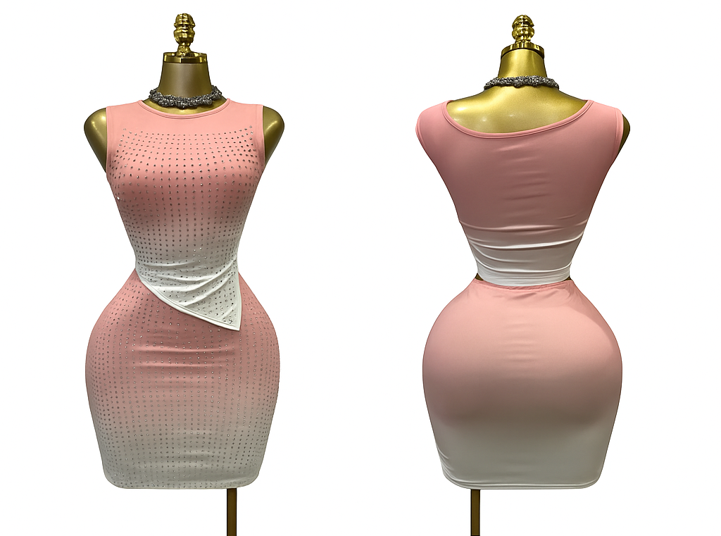 Ensemble Bicolore Rose & Blanc avec Strass