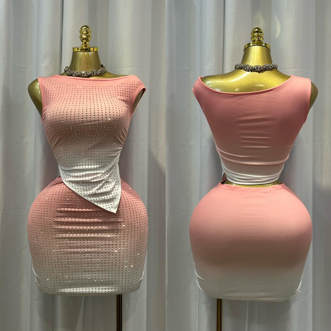 Ensemble Bicolore Rose & Blanc avec Strass