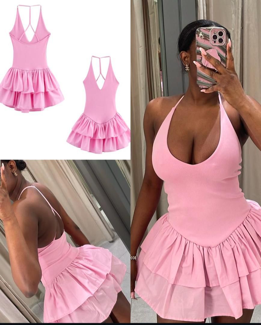 Robe Courte Rose à Volants