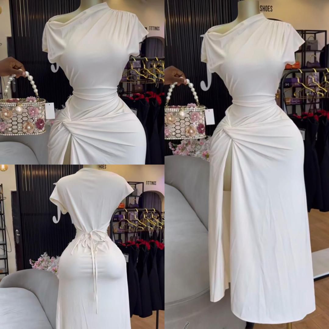 Robe Longue Blanche Élégante à Fente