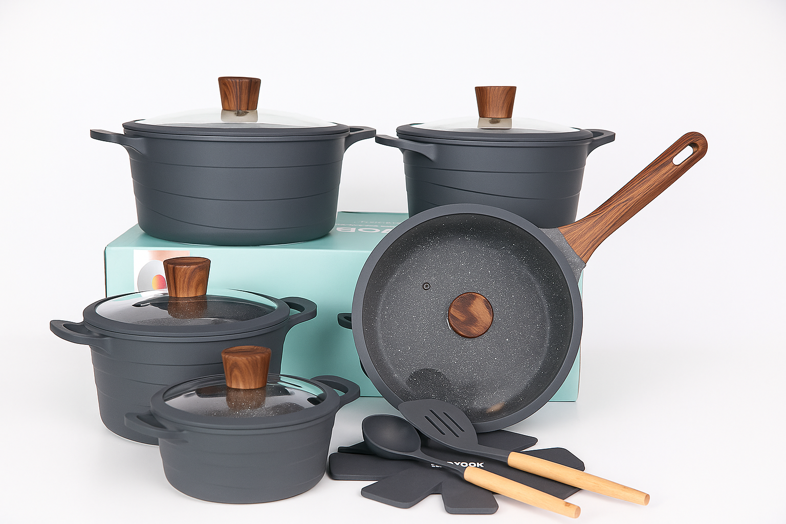 Casserole de Cuisine Antiadhésive avec Couvercles en Verre