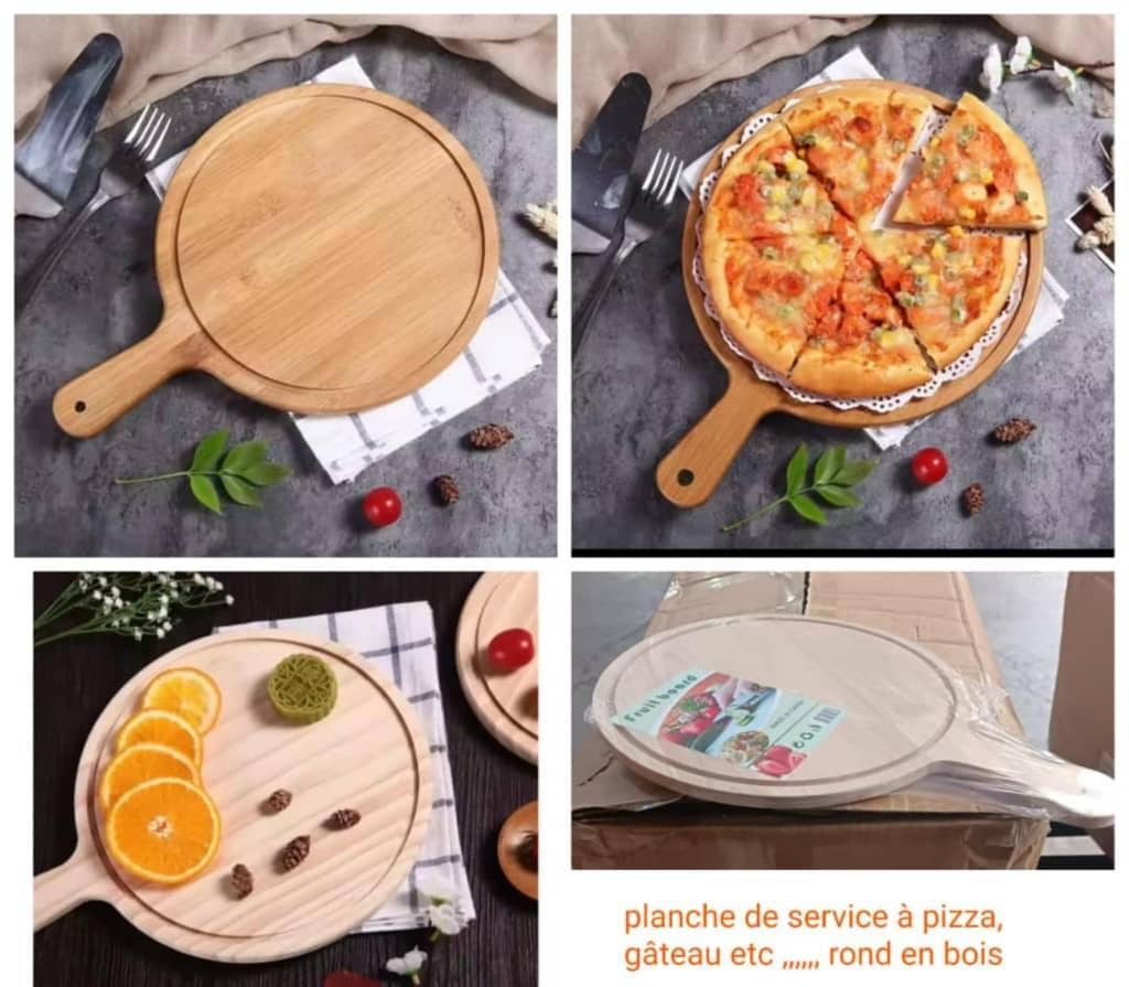 🍕 Planche de Service en Bois – Rond avec Manche