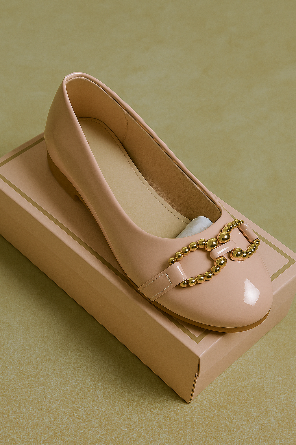 Ballerine Rose Poudré pour Fille avec Nœud et Perles Métalliques