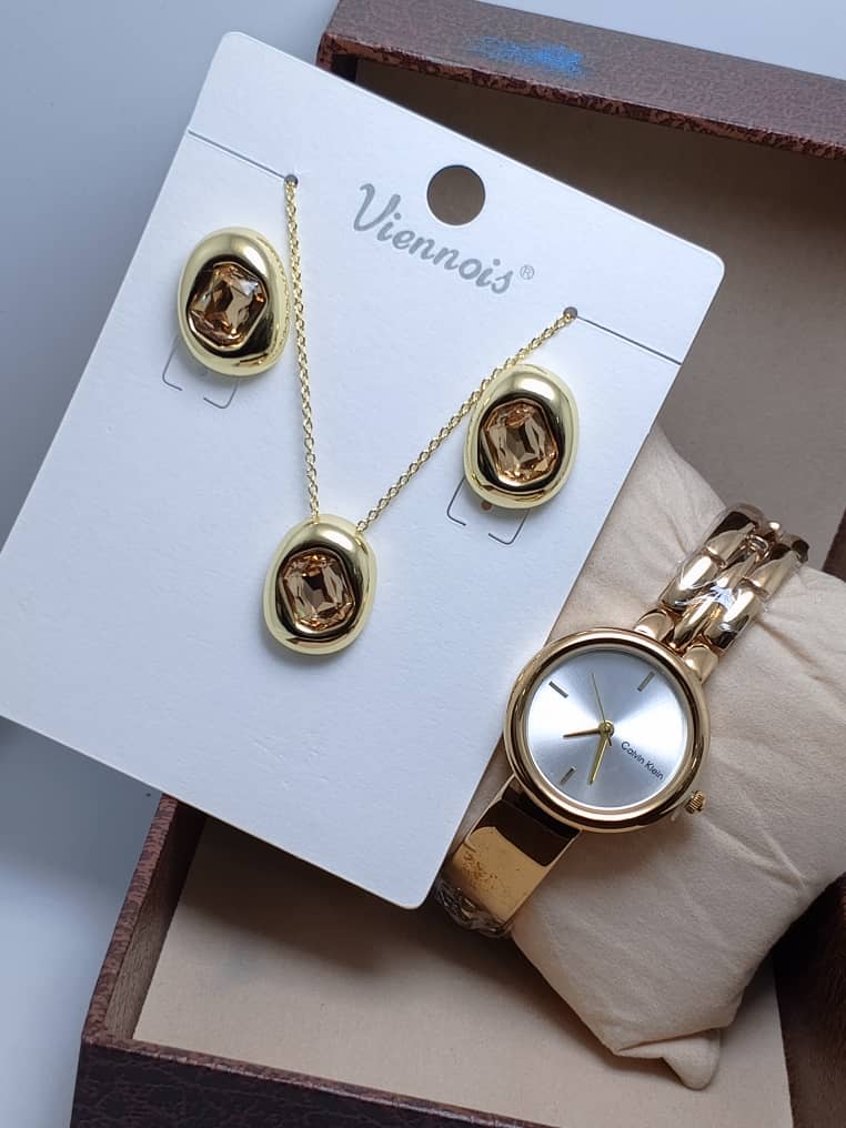 ⭐ Ensemble VIENOIS – Collier, Boucles d’Oreilles & Montre en Acier Inoxydable