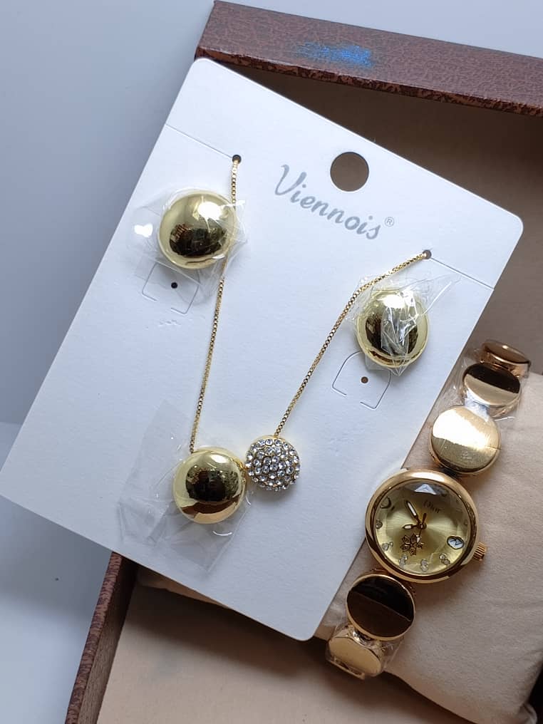 ⭐ Ensemble VIENOIS – Collier, Boucles d’Oreilles & Montre en Acier Inoxydable
