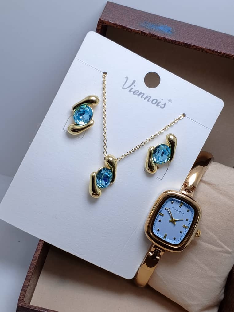 ⭐ Ensemble VIENOIS – Collier, Boucles d’Oreilles & Montre en Acier Inoxydable