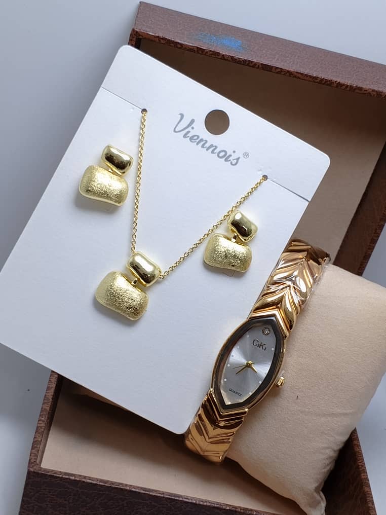 ⭐ Ensemble VIENOIS – Collier, Boucles d’Oreilles & Montre en Acier Inoxydable