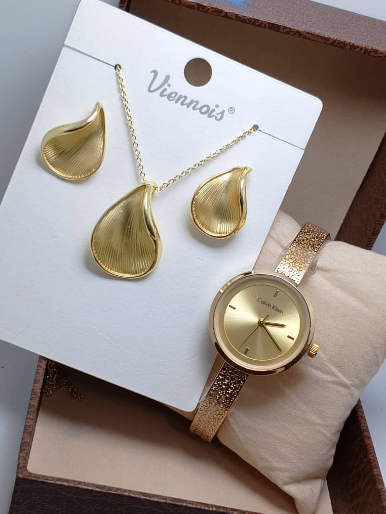 ⭐ Ensemble VIENOIS – Collier, Boucles d’Oreilles & Montre en Acier Inoxydable