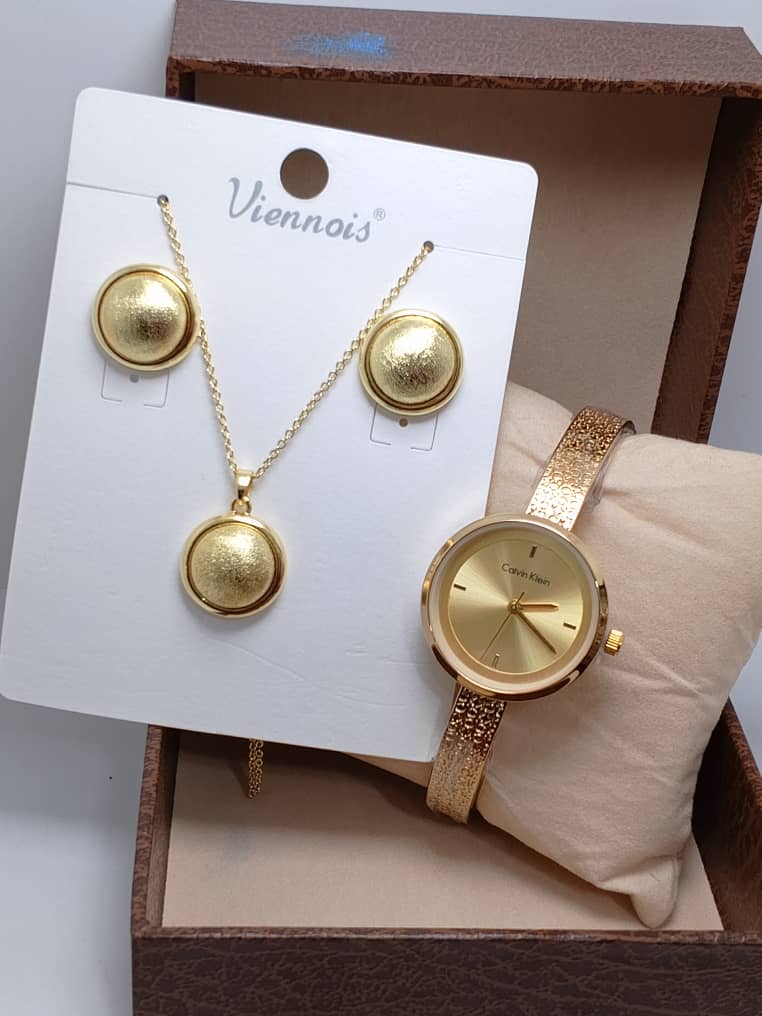 ⭐ Ensemble VIENOIS – Collier, Boucles d’Oreilles & Montre en Acier Inoxydable