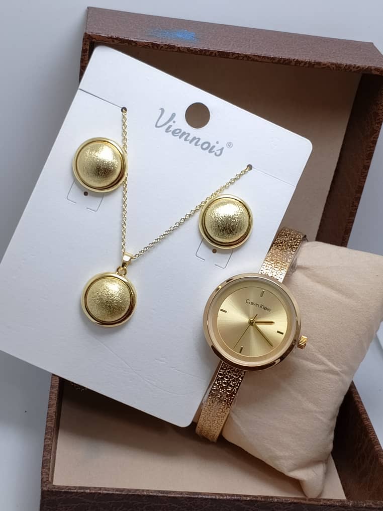 ⭐ Ensemble VIENOIS – Collier, Boucles d’Oreilles & Montre en Acier Inoxydable