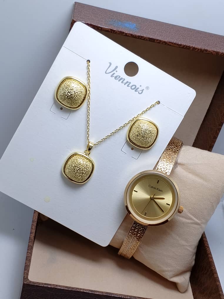 ⭐ Ensemble VIENOIS – Collier, Boucles d’Oreilles & Montre en Acier Inoxydable