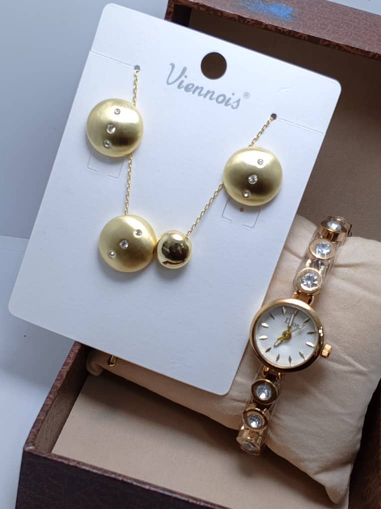 ⭐ Ensemble VIENOIS – Collier, Boucles d’Oreilles & Montre en Acier Inoxydable