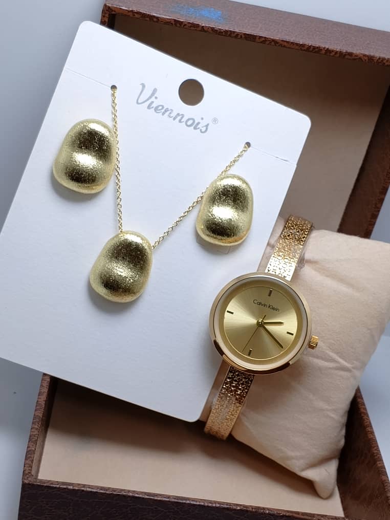 ⭐ Ensemble VIENOIS – Collier, Boucles d’Oreilles & Montre en Acier Inoxydable