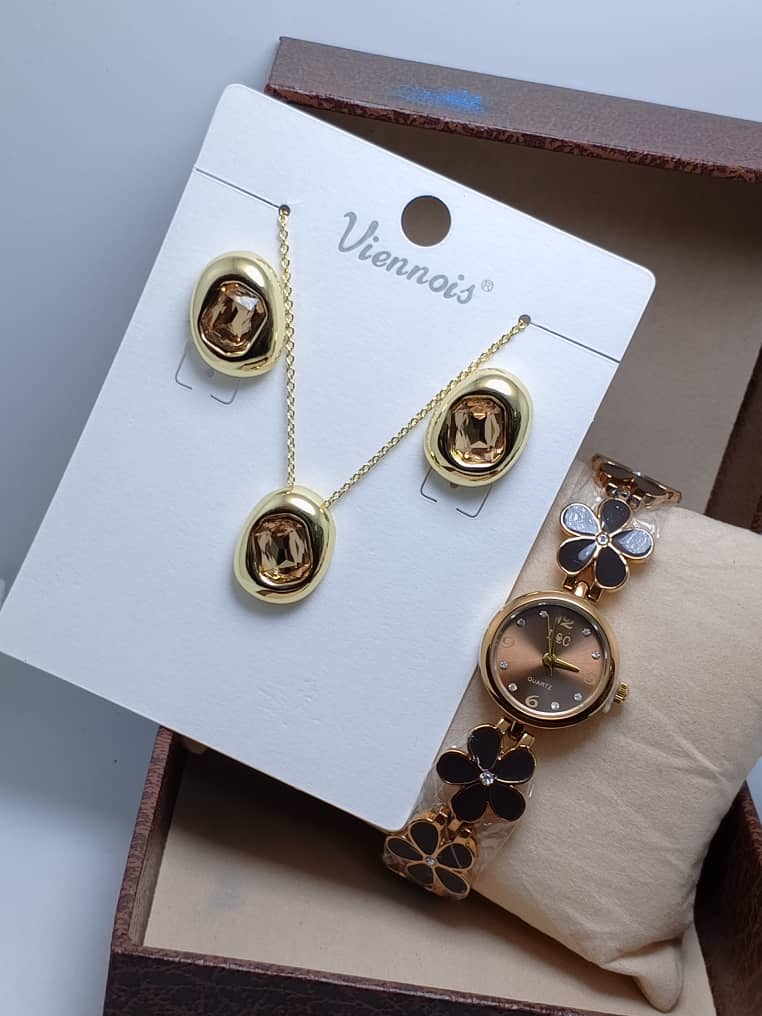 ⭐ Ensemble VIENOIS – Collier, Boucles d’Oreilles & Montre en Acier Inoxydable