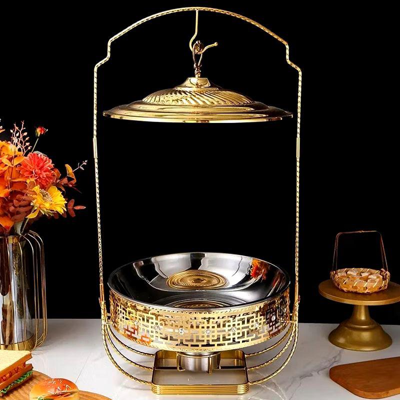 Chafing Dish Buffet Inox Doré avec Couvercle Suspendu