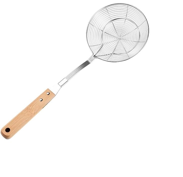Écumoire Ronde en Acier Inoxydable avec Manche en Bois petit