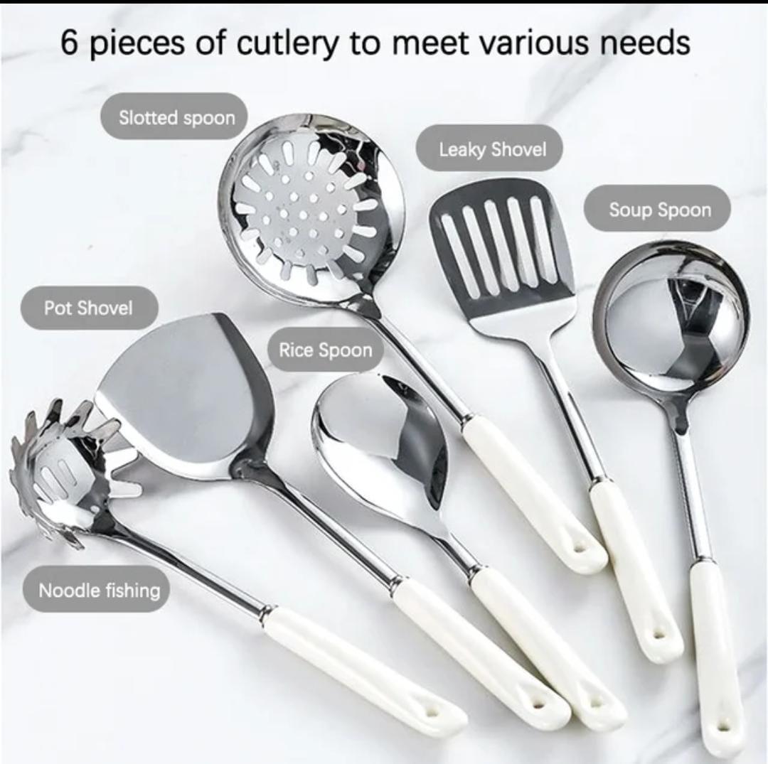 Ensemble de 6 Ustensiles de Cuisine en Acier Inoxydable