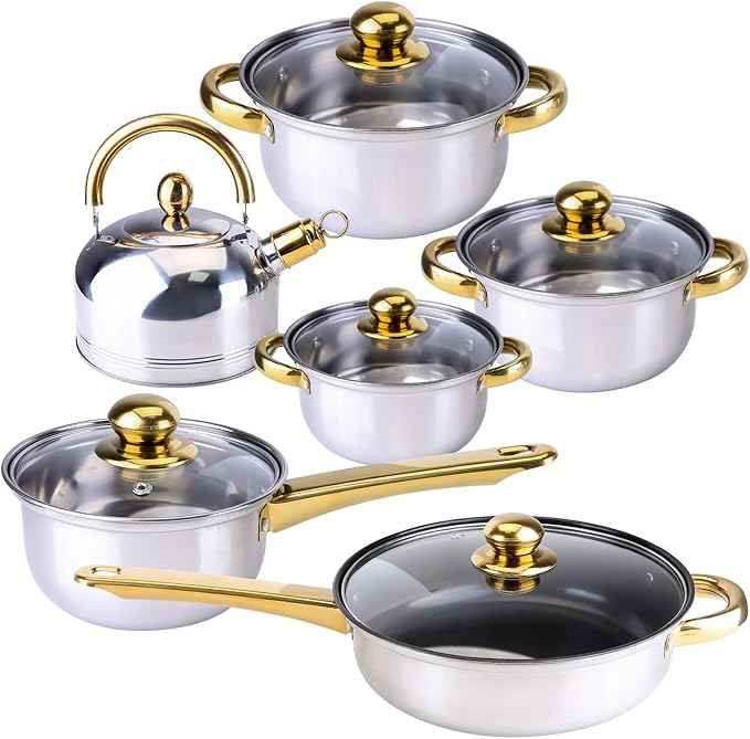 Série  de casseroles  en acier inoxydable et bouilloire