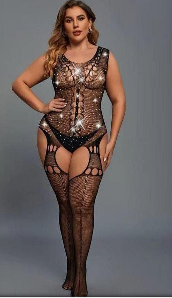 Body Résille Sexy Grande Taille avec Bas Intégrés