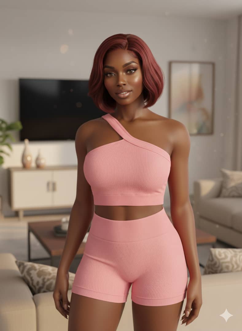 Ensemble Femme 2 Pièces Rose (Top Asymétrique & Short)