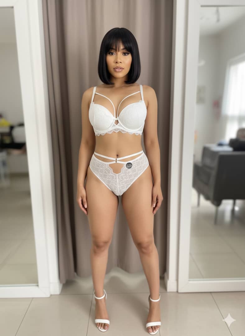 Ensemble Lingerie Dentelle Blanche avec Détails Décoratifs