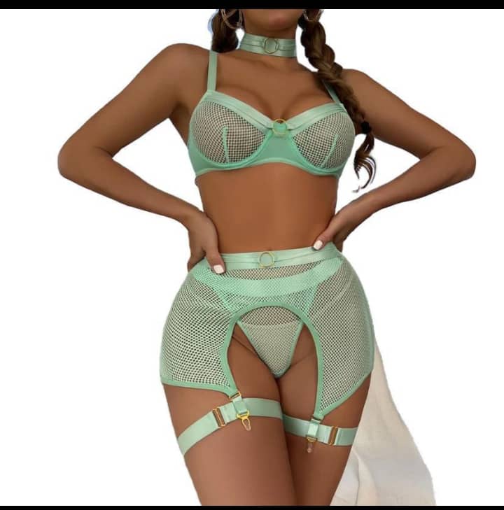 Ensemble Lingerie Sexy 3 Pièces Vert Menthe