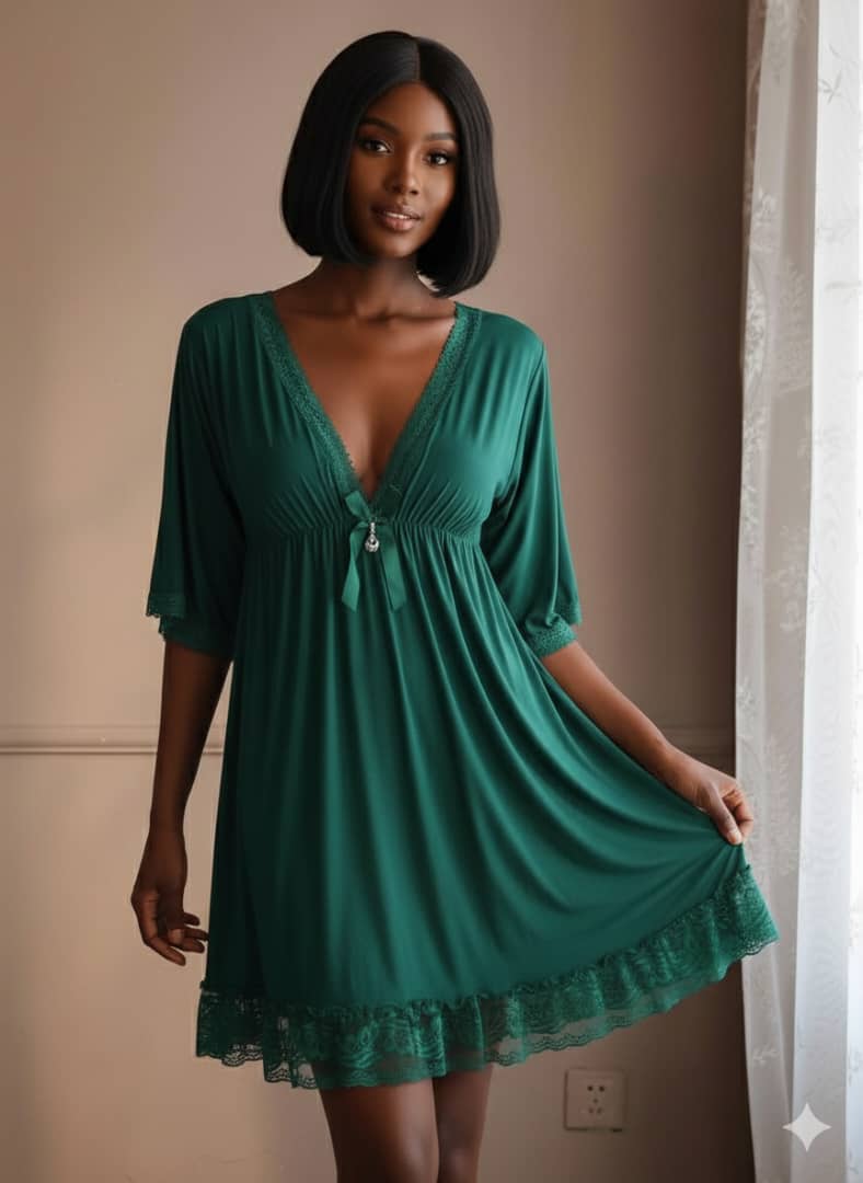 Nuisette Élégante Manches courtes en Dentelle Verte