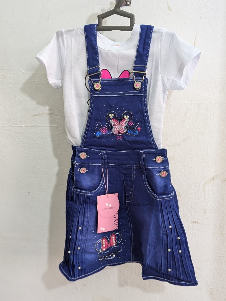 Ensemble Fille Jean Salopette et T-shirt Blanc