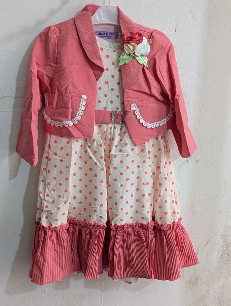 Robe de cérémonie fille avec veste – Rose et blanc à pois