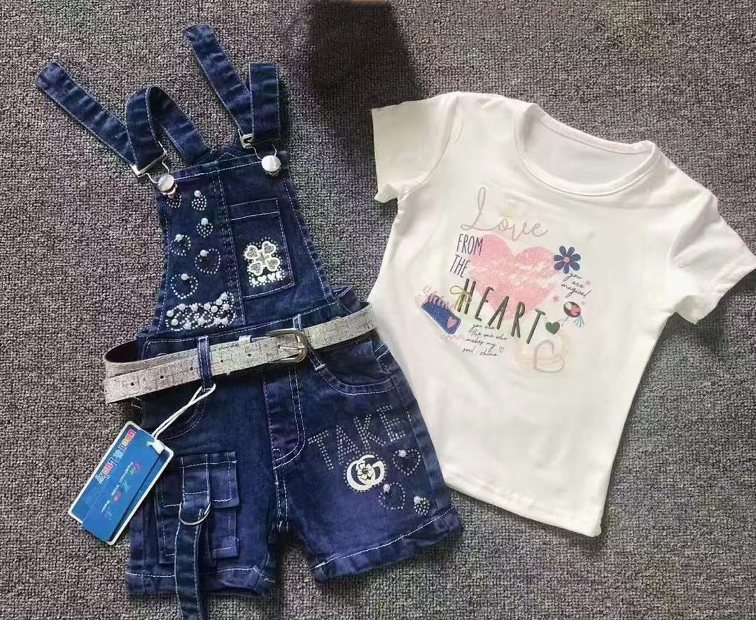 Ensemble fille – Salopette en jean & T-shirt blanc