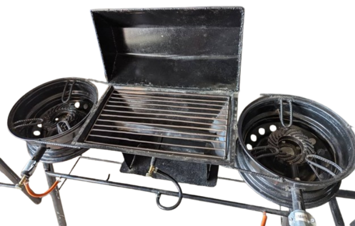 Réchaud à Gaz Double Foyer + Barbecue Intégré