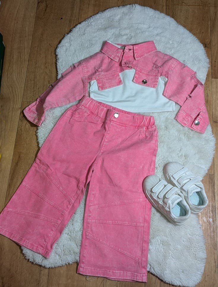 Ensemble fille – Veste crop & pantalon large rose