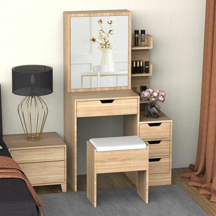 Coiffeuse en bois avec miroir et rangements