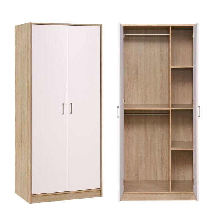 Armoire 2 Portes avec Penderie et Étagères