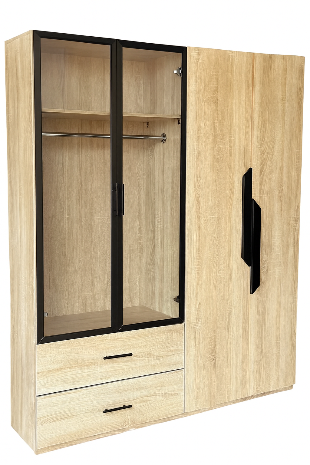 Armoire Moderne 3 Portes en Bois & Verre