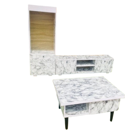 Ensemble Meuble TV + Table Basse Effet Marbre