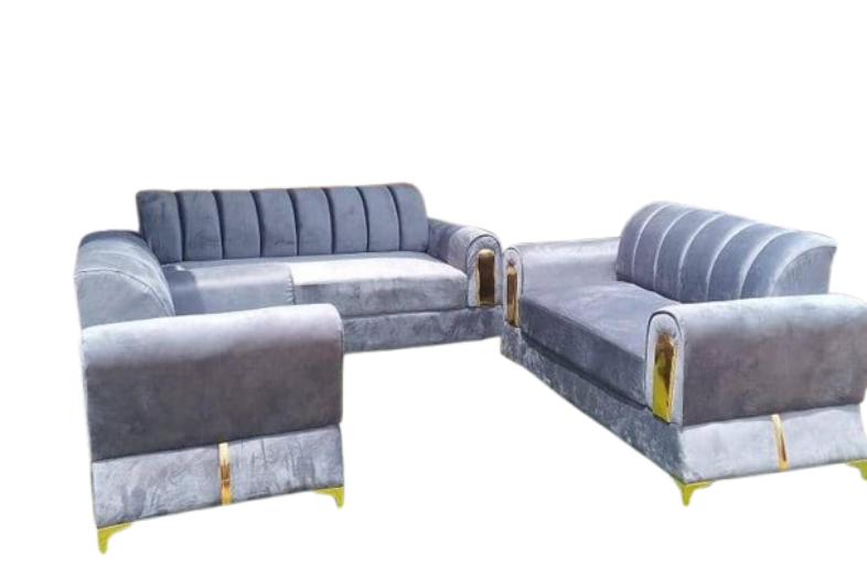 Salon Luxe en Velours Bleu avec Finitions Dorées