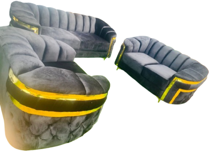 Salon Prestige en Velours Noir avec Finitions Or