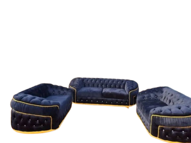 Ensemble Salon 3 Pièces Velours Bleu Nuit & Finitions Dorées